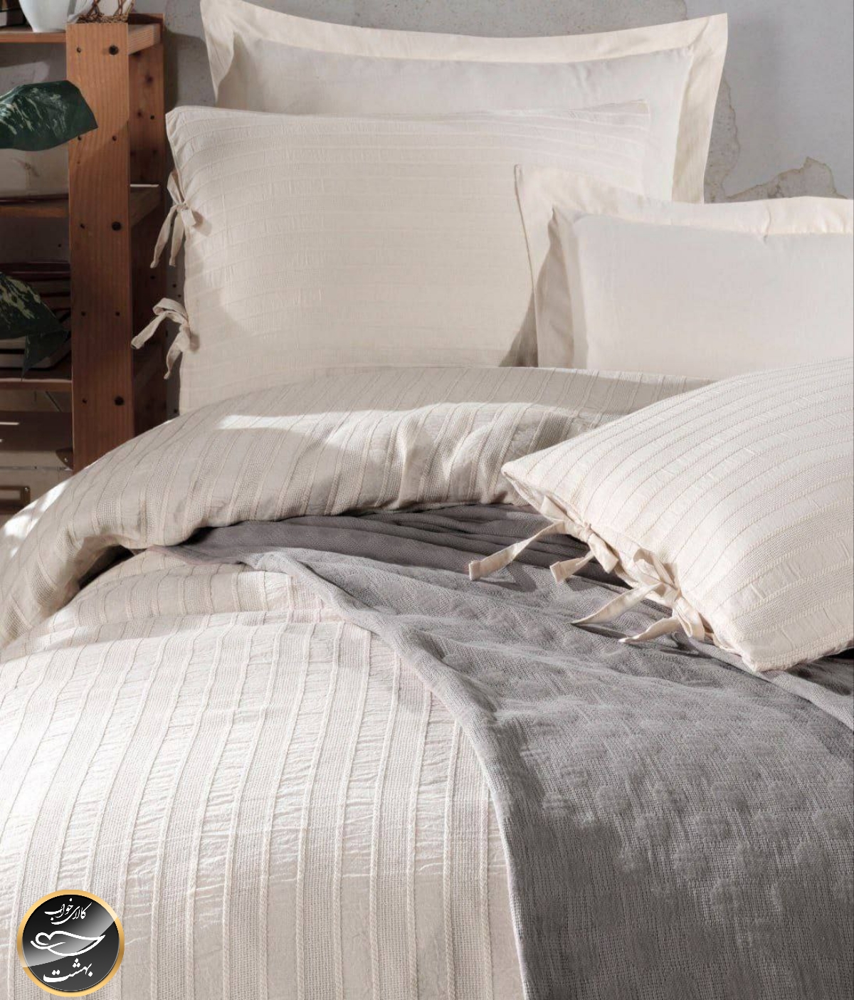 ست کاور لحاف دونفره مدل Dante برند شاهسر ترک (هفت تکه - طوسی)