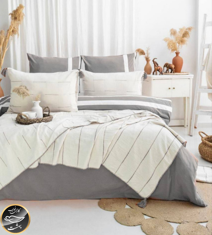 ست کاور لحاف دونفره مدل Eva برند شاهسر ترک (هفت تکه - طوسی)