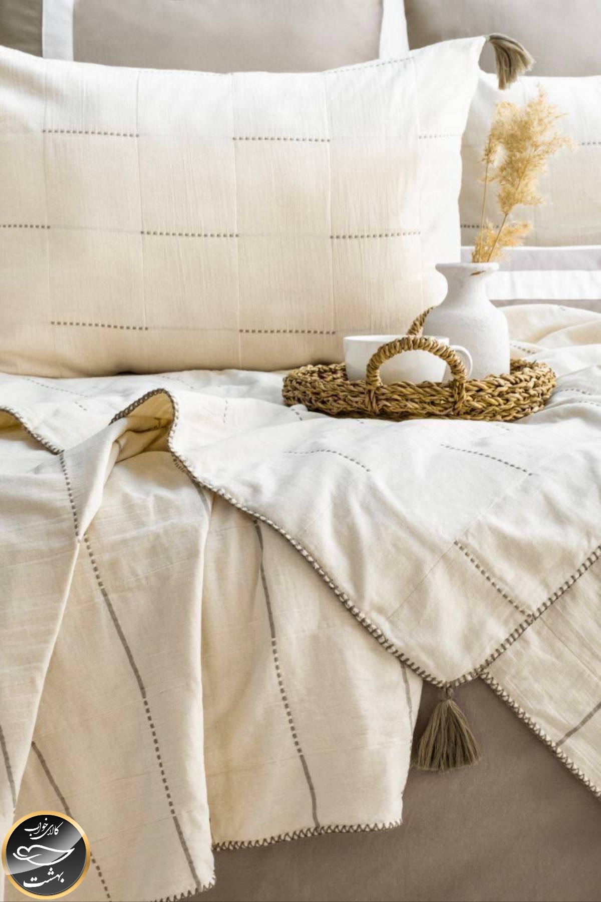 ست کاور لحاف دونفره مدل Eva برند شاهسر ترک (هفت تکه - بژ)