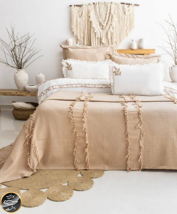 ست کاور لحاف دونفره مدل Brianna برند شاهسر ترک (هفت تکه - بژ)