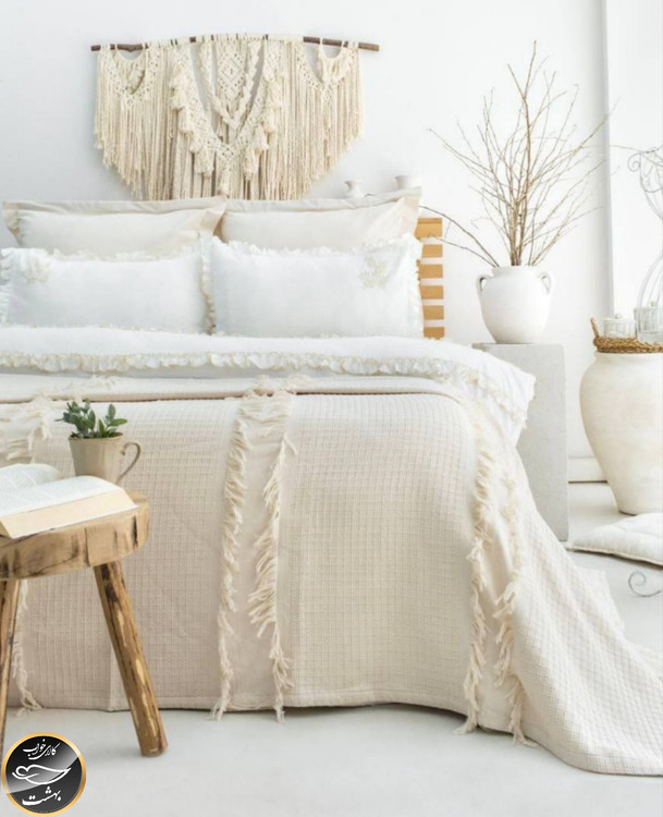 ست کاور لحاف دونفره مدل Brianna برند شاهسر ترک (هفت تکه - کرم روشن)