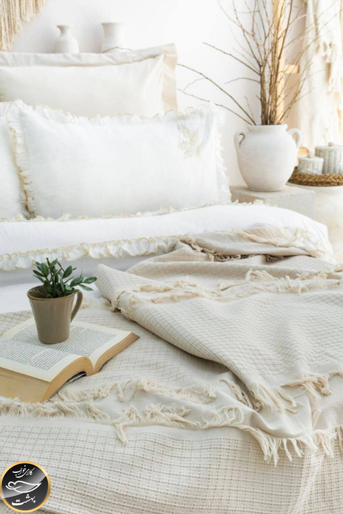 ست کاور لحاف دونفره مدل Brianna برند شاهسر ترک (هفت تکه - کرم روشن)