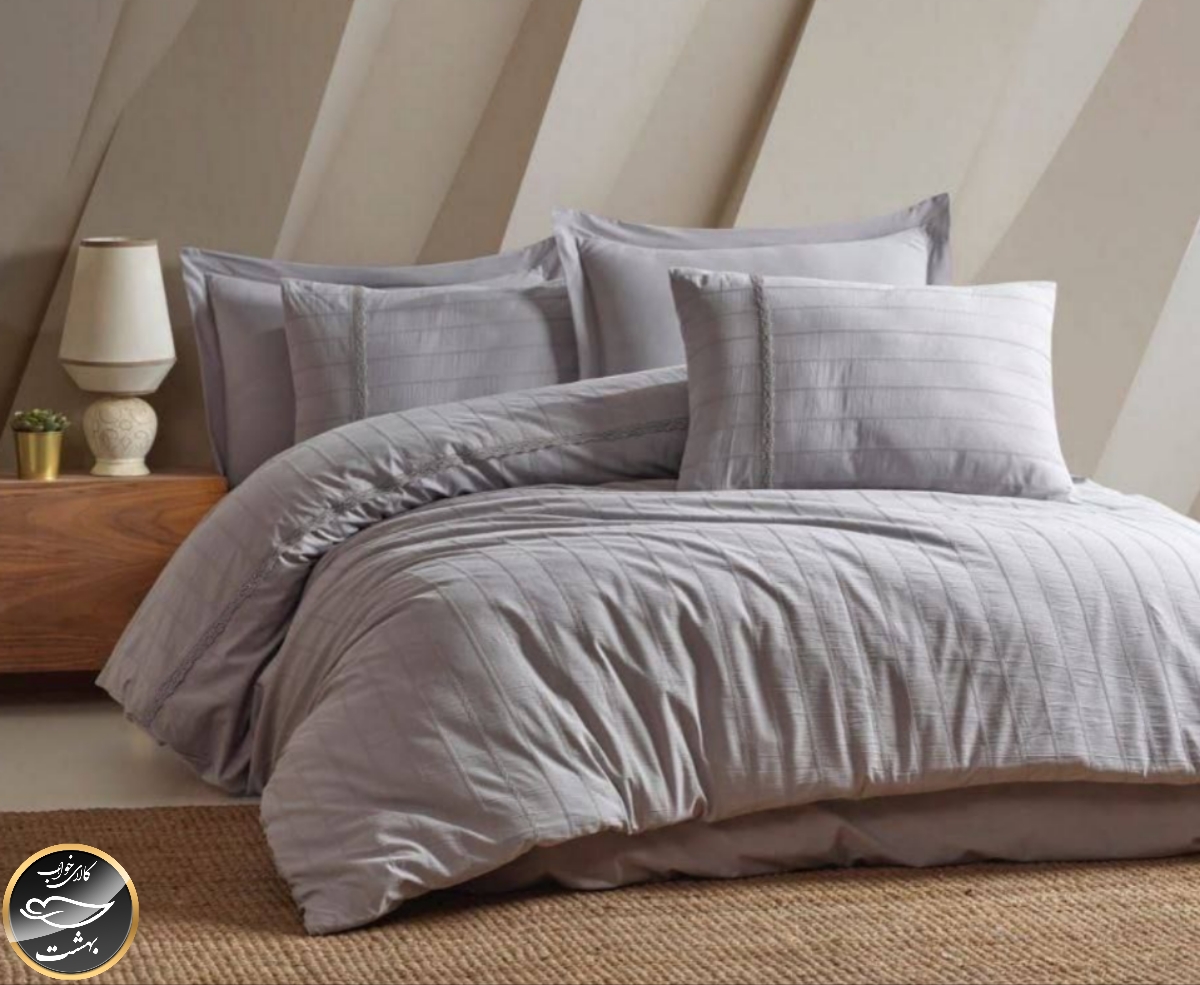 ست کاور لحاف دونفره مدل Jasmin برند شاهسر ترک (شش تکه - طوسی)