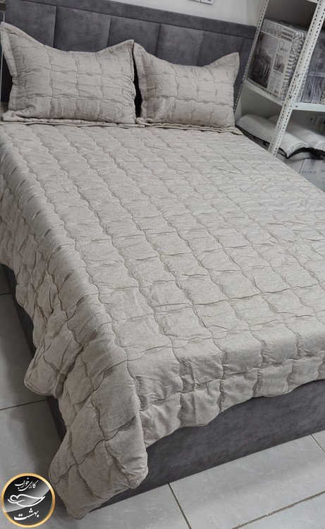 روتختی دونفره پنبه دوزی ترک تمام نخ مدل والریا (3 تکه - قهوه ای روشن)