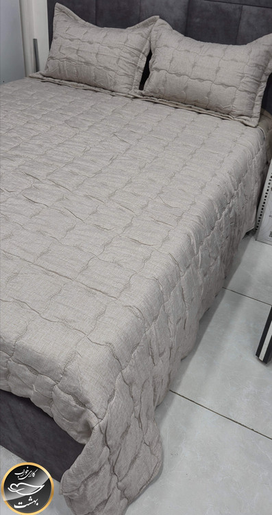 روتختی دونفره پنبه دوزی ترک تمام نخ مدل والریا (3 تکه - قهوه ای روشن)