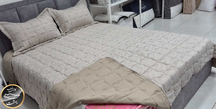 روتختی دونفره پنبه دوزی ترک تمام نخ مدل والریا (3 تکه - قهوه ای روشن)