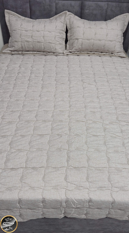 روتختی دونفره پنبه دوزی ترک تمام نخ مدل والریا (3 تکه - قهوه ای روشن)