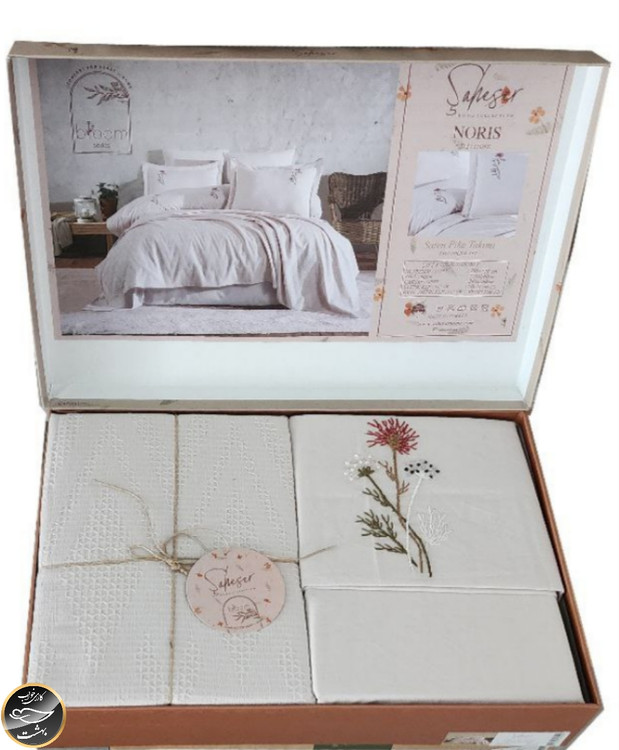 ست پیکه دونفره ساتن مدل Noris برند شاهسر ترک (هفت تکه)