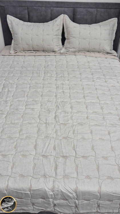 روتختی دونفره پنبه دوزی ترک تمام نخ مدل والریا (3 تکه - کرم روشن)