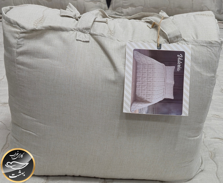 روتختی دونفره پنبه دوزی ترک تمام نخ مدل والریا (3 تکه - کرم روشن)