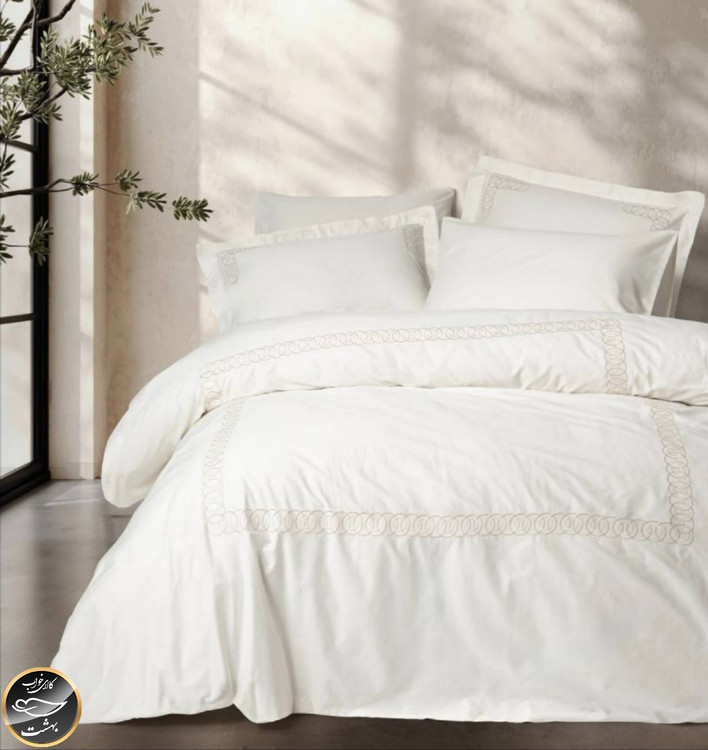 ست کاور لحاف ساتن دونفره Brode Saten مدل Riley (شش تکه - سفید)