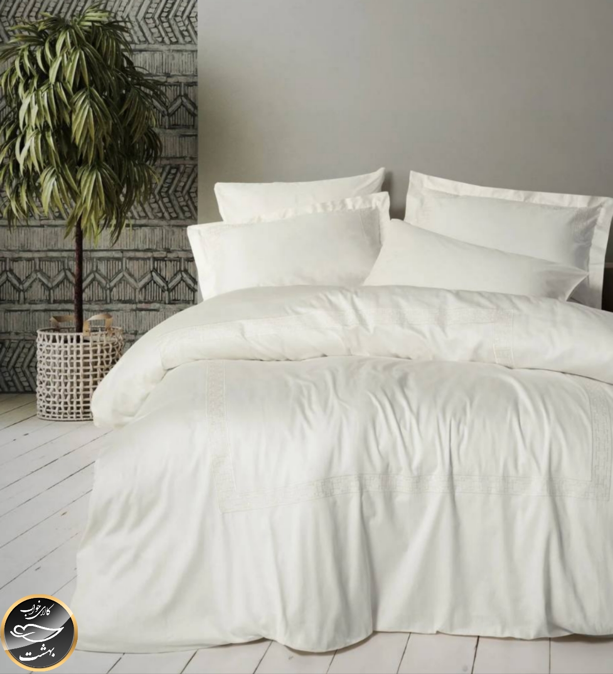 ست کاور لحاف ساتن دونفره Brode Saten مدل Luxe (شش تکه - سفید)