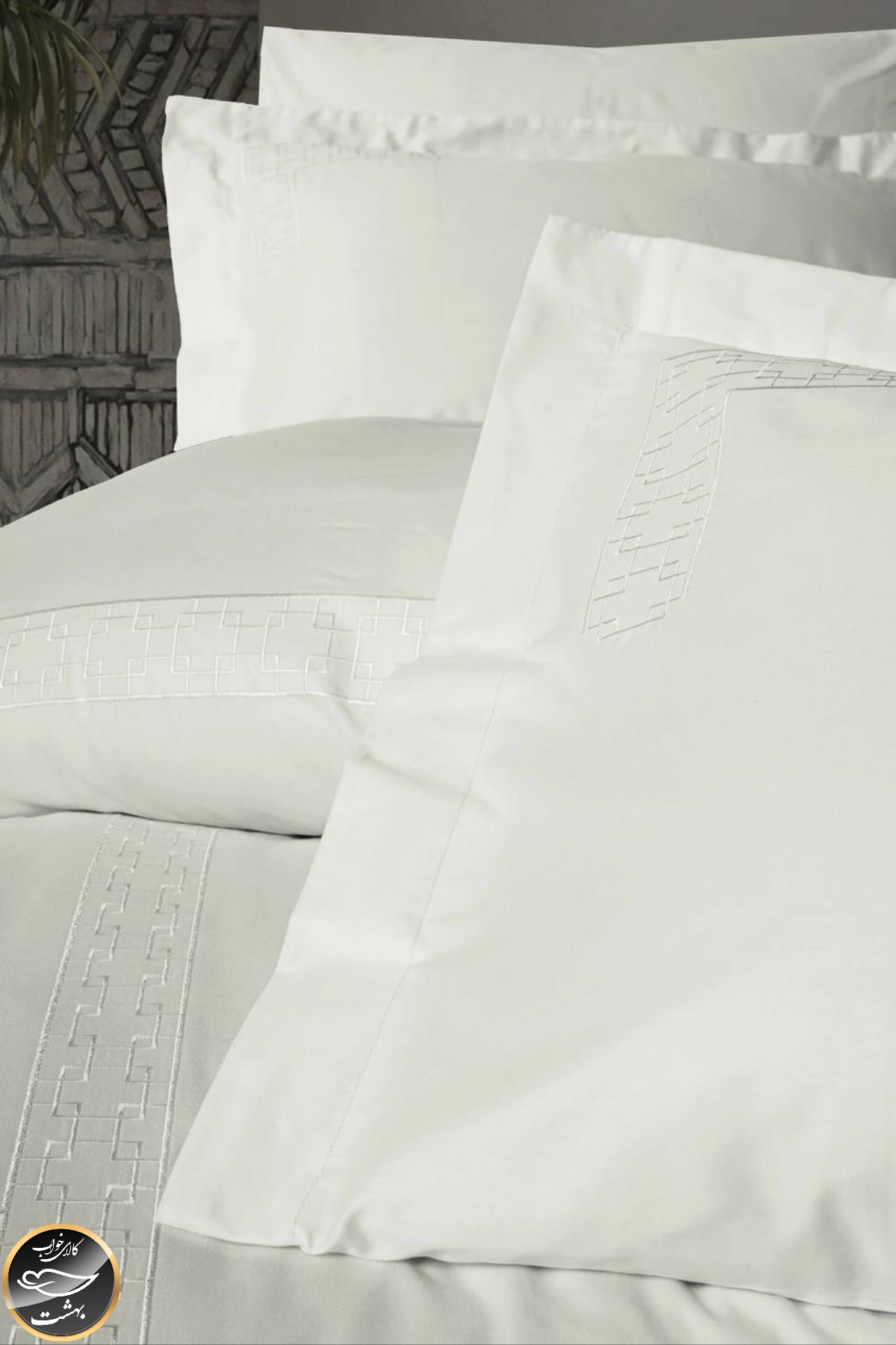 ست کاور لحاف ساتن دونفره Brode Saten مدل Luxe (شش تکه - سفید)