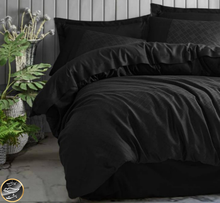 ست کاور لحاف ساتن دونفره Jakarli مدل Dama Siyah (شش تکه - مشکی)