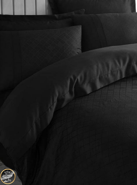 ست کاور لحاف ساتن دونفره Jakarli مدل Dama Siyah (شش تکه - مشکی)