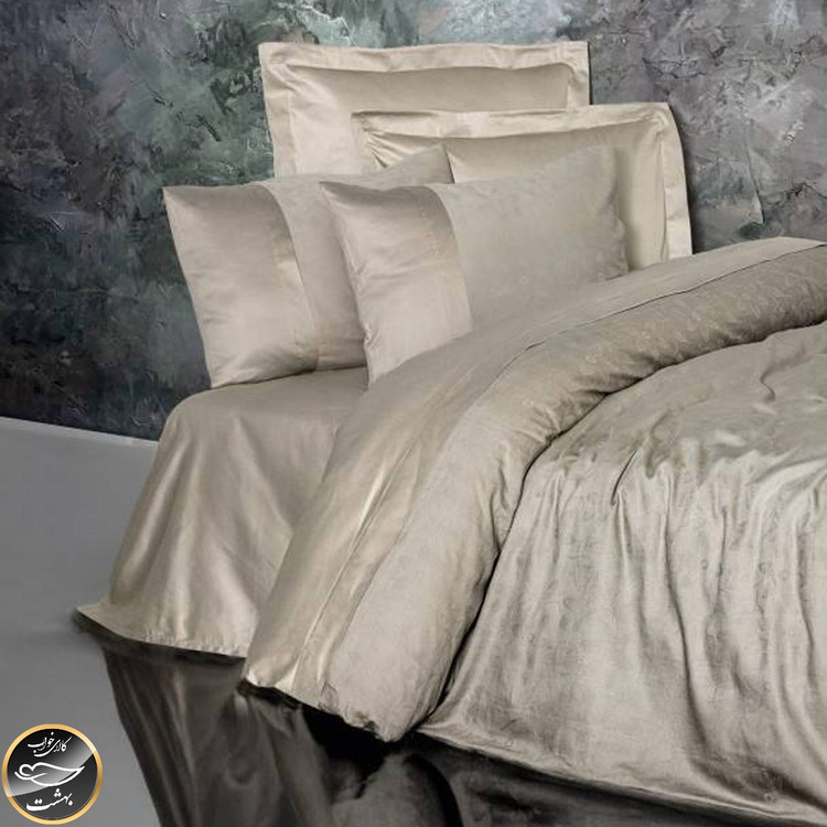 ست کاور لحاف ساتن دونفره Jakarli مدل Demure Vizon (شش تکه - بژ)