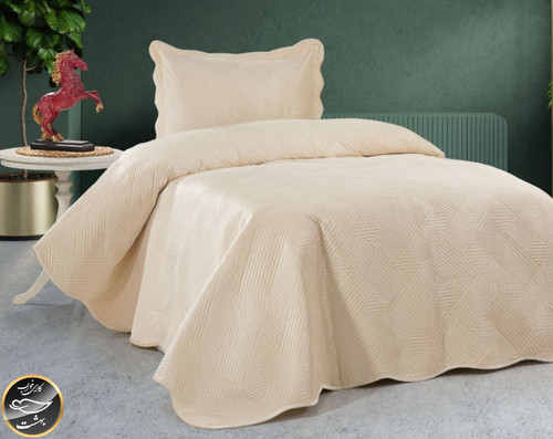 روتختی یک نفره مخمل برند Toyoترک (دو تکه - کرم روشن)