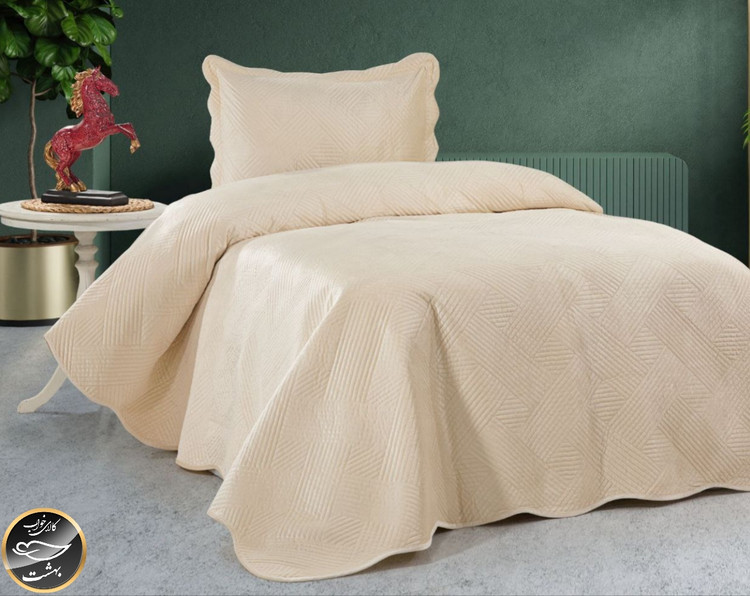 روتختی یک نفره پنبه دوزی مخمل برند Toyoترک (دو تکه - شیری)