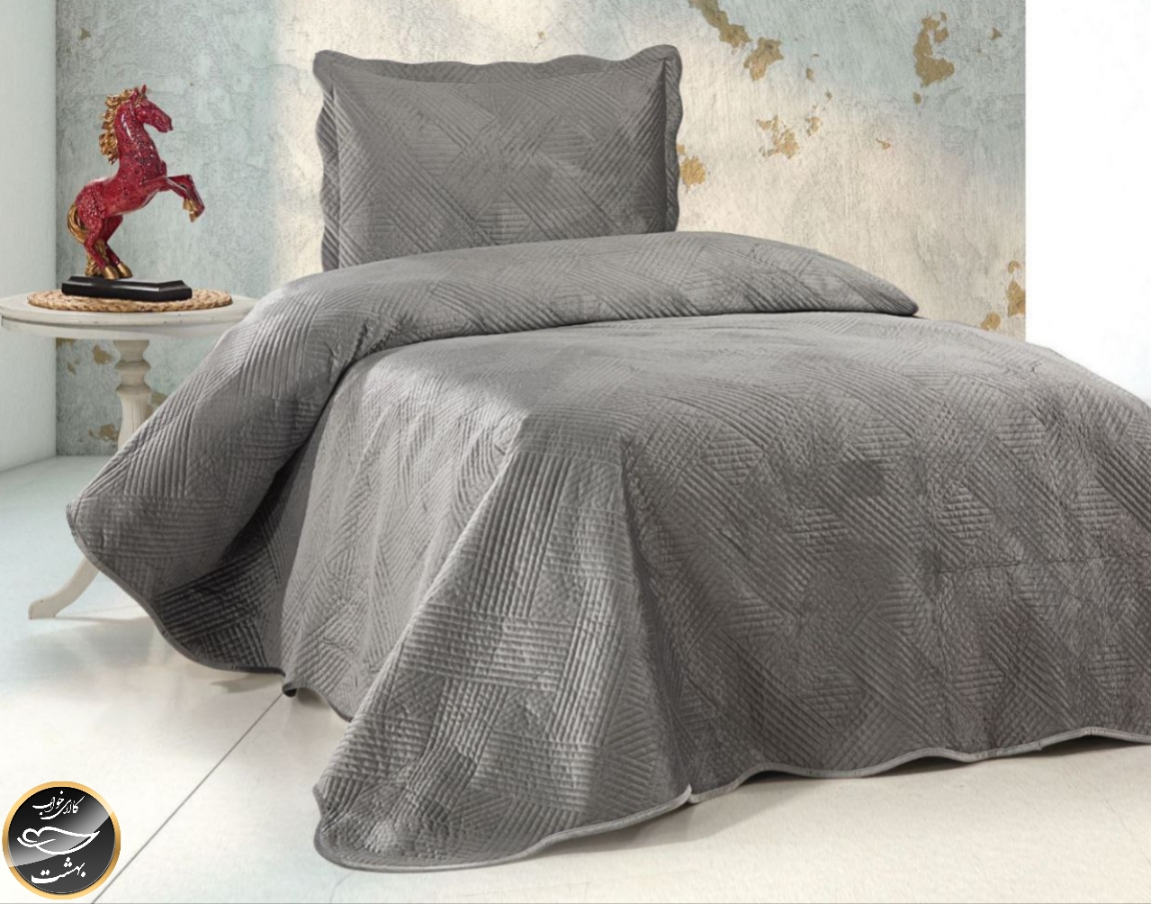 روتختی یک نفره مخمل برند Toyoترک (دو تکه - طوسی)