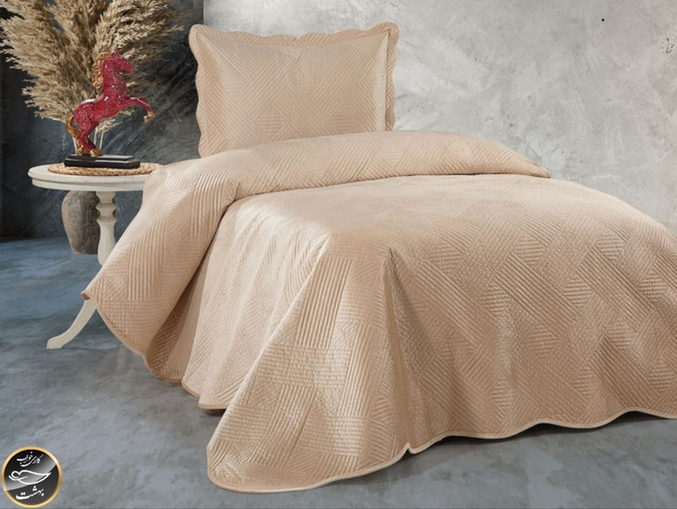 روتختی یک نفره پنبه دوزی مخمل برند Toyoترک (دو تکه - بژ)