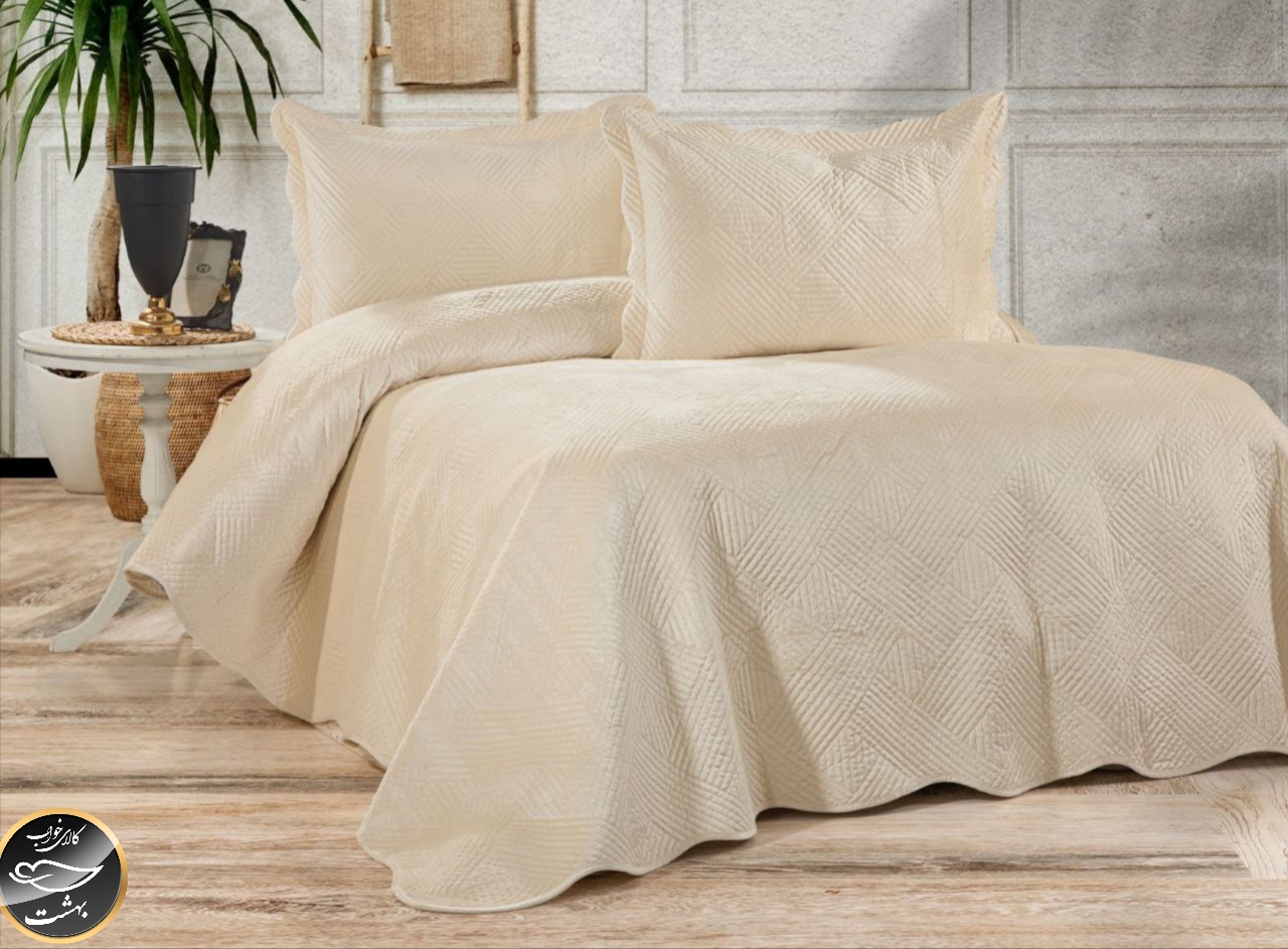 روتختی دونفره مخمل برند Toyo ترک (سه تکه - کرم روشن)