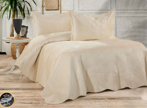 روتختی دونفره مخمل برند Toyo ترک (سه تکه - کرم روشن)