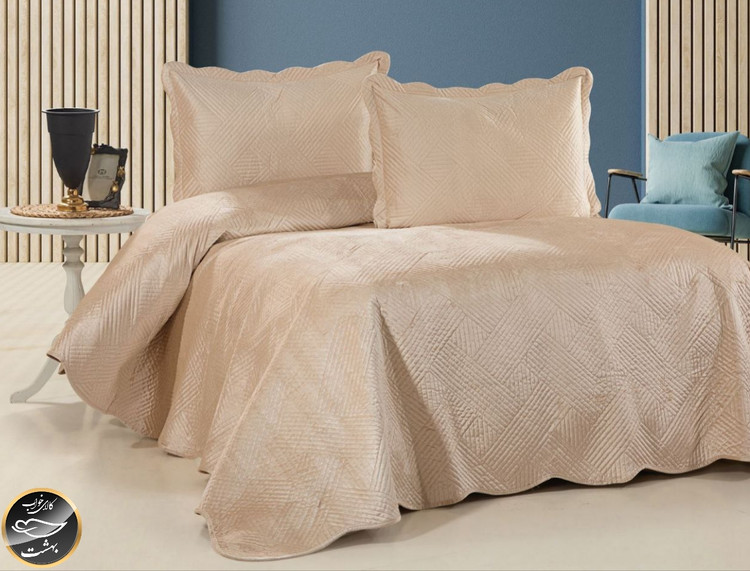 روتختی دونفره پنبه دوزی مخمل برند Toyo ترک (سه تکه - بژ)