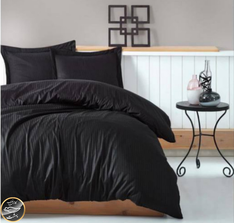 ست کاور لحاف ساتن دونفره Elegant Strip (چهار تکه - مشکی)
