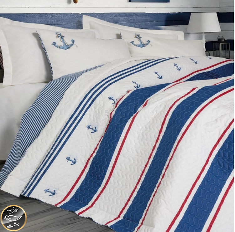 ست کاور لحاف پنبه دوزی یک نفره (سه تکه)  Compete Seti Maritime - Brine Ekru