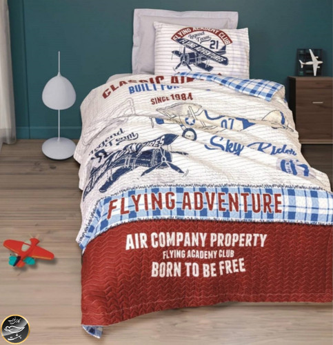 ست کاور لحاف پنبه دوزی یک نفره (سه تکه) Compete Seti Junior -Flying Gri