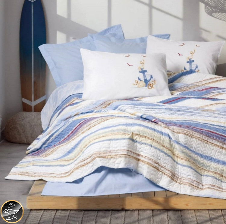 ست کاور لحاف پنبه دوزی یک نفره (سه تکه) Compete Seti Maritime - Moreno Maviست کاور لحاف پنبه دوزی یک نفره (سه تکه) Compete Seti Maritime - Moreno Mavi