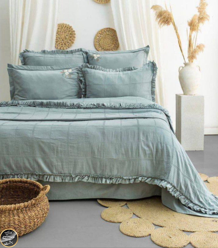 ست کاور لحاف دونفره مدل Fiorella Mint برند شاهسر ترک (شش تکه - سبز نعنایی)