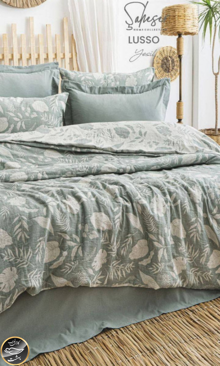 ست کاور لحاف دونفره مدل Lusso Yesil برند شاهسر ترک (شش تکه - طوسی)