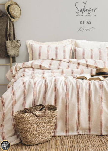 ست کاور لحاف دونفره مدل Aida Kiremit برند شاهسر ترک (چهار تکه - نارنجی)