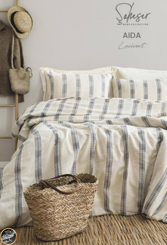 ست کاور لحاف دونفره مدل Aida Lacivert برند شاهسر ترک (چهار تکه - آبی لاجوردی سرمه ای)