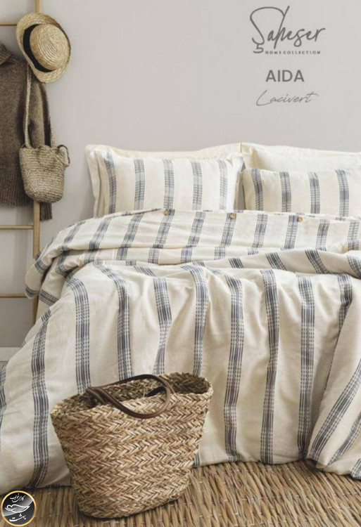 ست کاور لحاف دونفره مدل Aida Lacivert برند شاهسر ترک (چهار تکه - آبی لاجوردی سرمه ای)