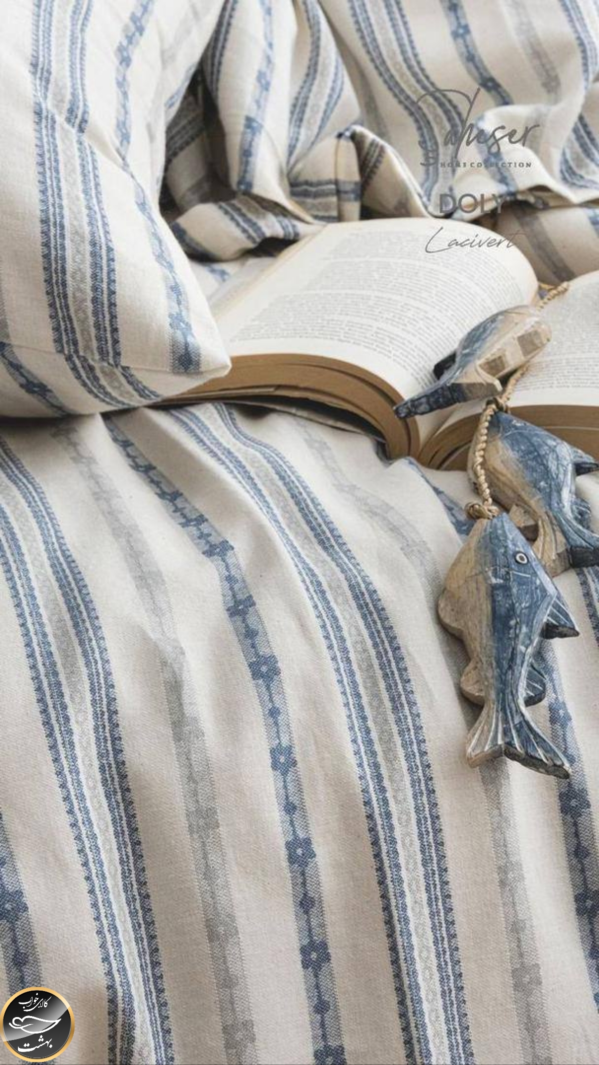 ست کاور لحاف دونفره مدل Doly Lacivert برند شاهسر ترک (چهار تکه -آبی لاجوردی سرمه ای)