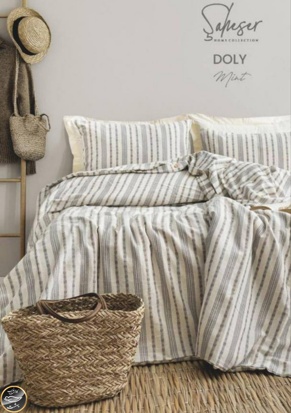 ست کاور لحاف دونفره مدل Doly Mint برند شاهسر ترک (چهار تکه - سبز نعنایی)