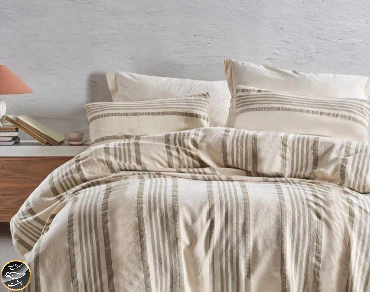 ست کاور لحاف دونفره مدل Nidus Vizon برند شاهسر ترک (چهار تکه - بژ)