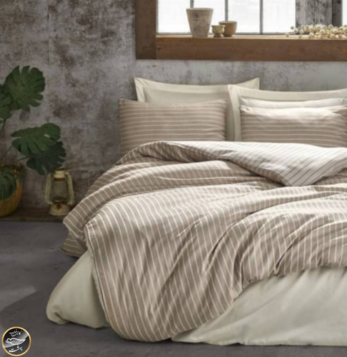 ست کاور لحاف ساتن دونفره Bamboo مدل Bamboo - Vizon (شش تکه - بژ)