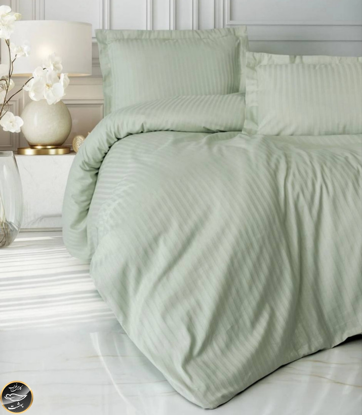 ست کاور لحاف ساتن دونفره Elegant Strip (چهار تکه - سبز)