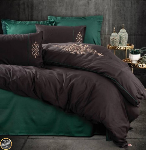 ست کاور لحاف ساتن دونفره Brode Saten مدل Tiana Yesil (شش تکه - سبز)