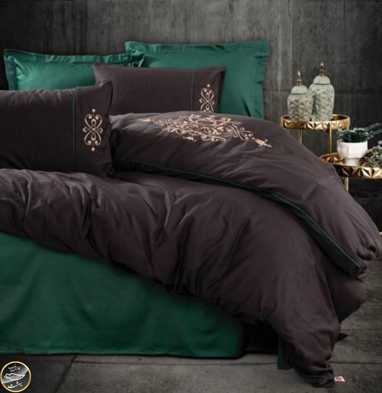 ست کاور لحاف ساتن دونفره Brode Saten مدل Tiana Yesil (شش تکه - سبز)