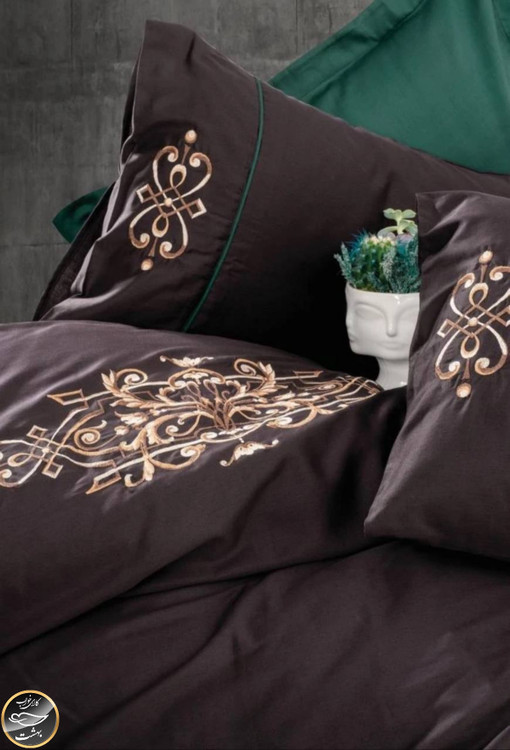 ست کاور لحاف ساتن دونفره Brode Saten مدل Tiana Yesil (شش تکه - سبز)