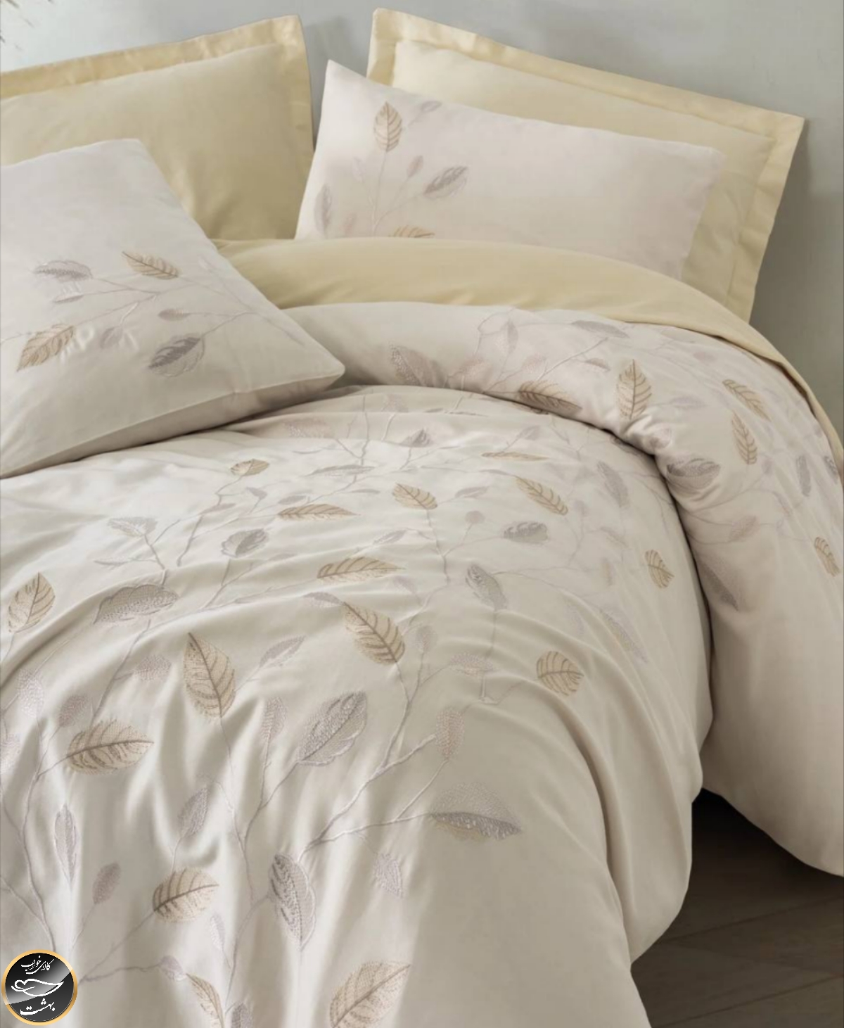 ست کاور لحاف ساتن دونفره Brode Saten مدل Blade Bej (شش تکه - بژ)