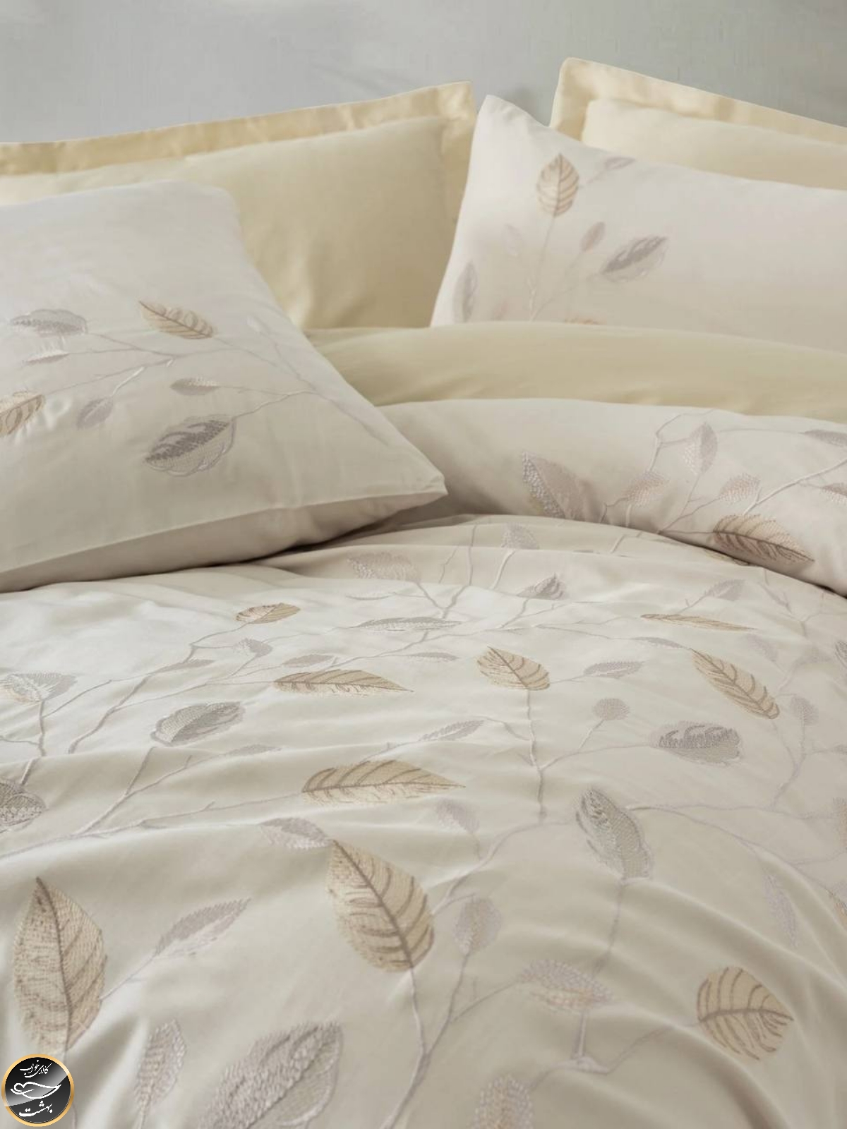 ست کاور لحاف ساتن دونفره Brode Saten مدل Blade Bej (شش تکه - بژ)