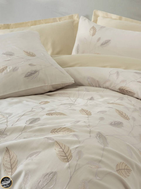 ست کاور لحاف ساتن دونفره Brode Saten مدل Blade Bej (شش تکه - بژ)