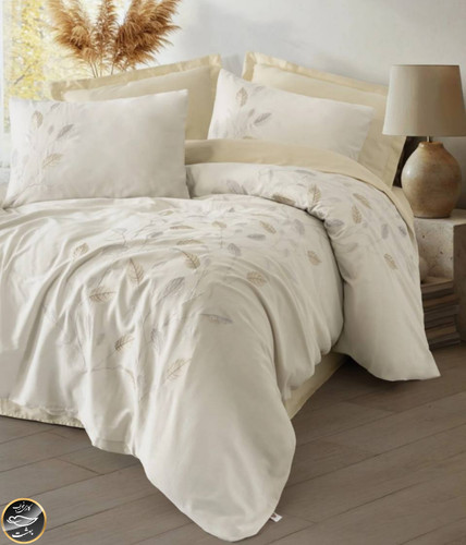 ست کاور لحاف ساتن دونفره Brode Saten مدل Blade Bej (شش تکه - بژ)