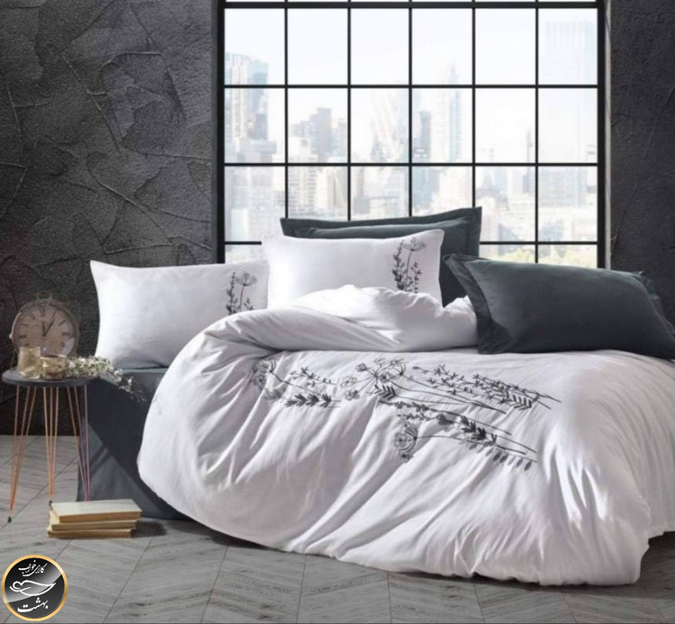 ست کاور لحاف ساتن دونفره 3D Nakisli مدل Nicci Antrasit (شش تکه)