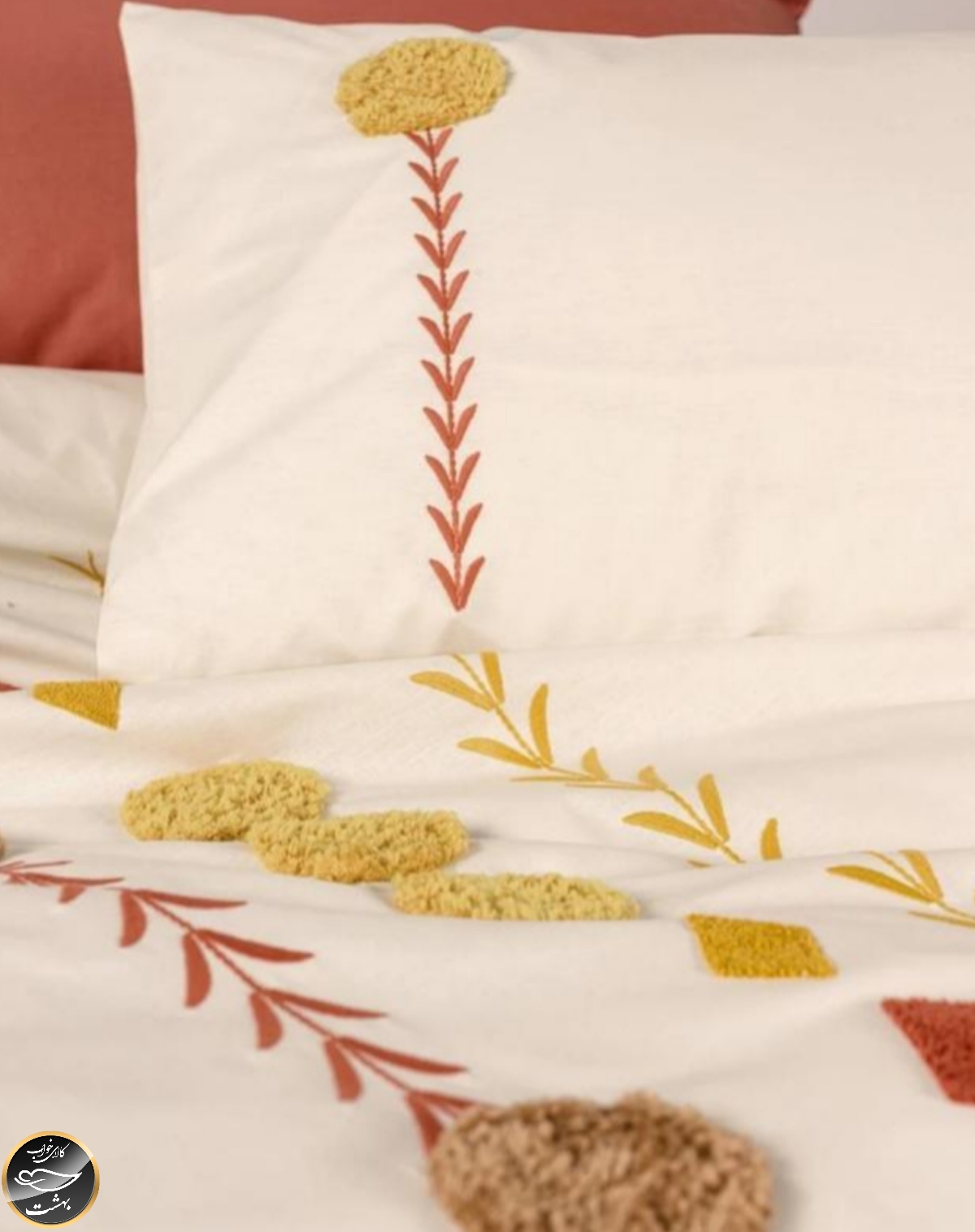 ست کاور لحاف دونفره برجسته Puff Nakisli مدل Amaris Kiremit (شش تکه)